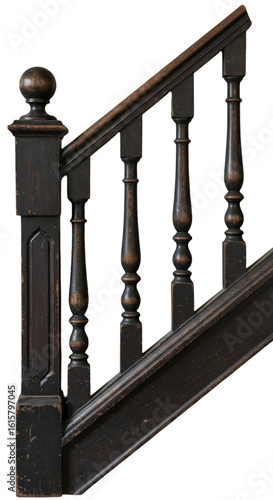 Vintage Wooden Staircase Railing Illustration On Black Background