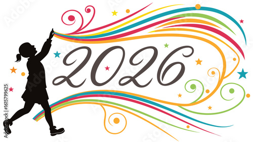 typography and design on 2026 with silhouette vector style happy new year