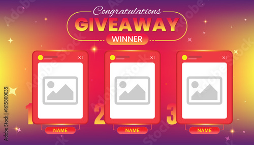 Giveaway Winner Announcement Template, Style Ranking, and Photo Placeholders. Perfect for social media contests, influencer promotions, or showcasing event winners.