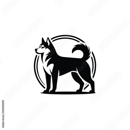 Stylized black and white husky dog silhouette logo