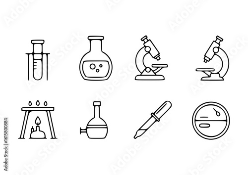 minimalist and elegant black icons of common laboratory equipment
