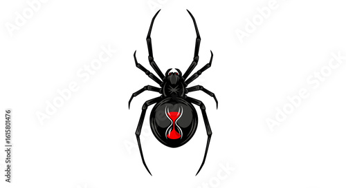 Dangerous black widow spider vector with glowing red hourglass and venomous aura