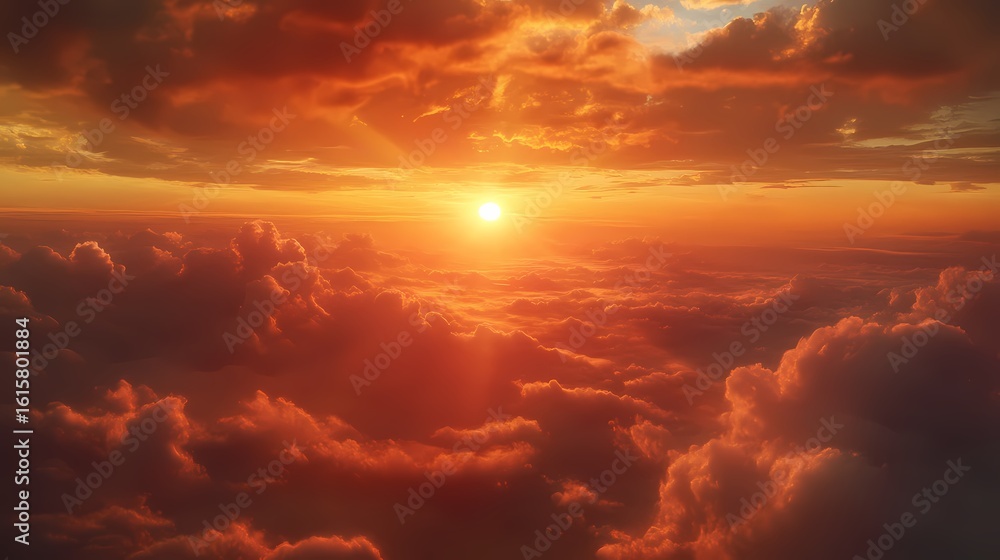 Majestic golden sunrise over clouds. Vibrant orange sky Majestic golden sunrise over clouds. Vibrant orange sky