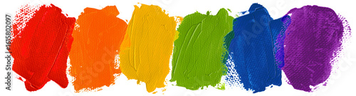 LGBT pride-themed rainbow paint strokes on transparent background. Bold and colorful expression of love, identity, diversity, and equality for creative and inclusive designs.