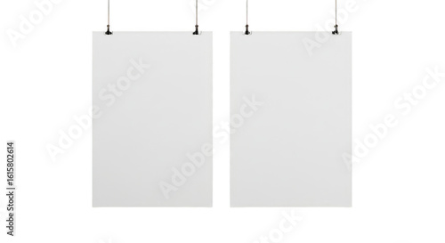 Two Blank White Hanging Posters Mockup 3D Illustration