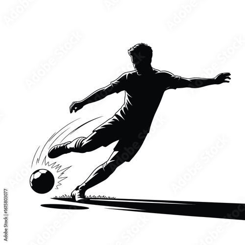Dynamic silhouette of a soccer player kicking a ball