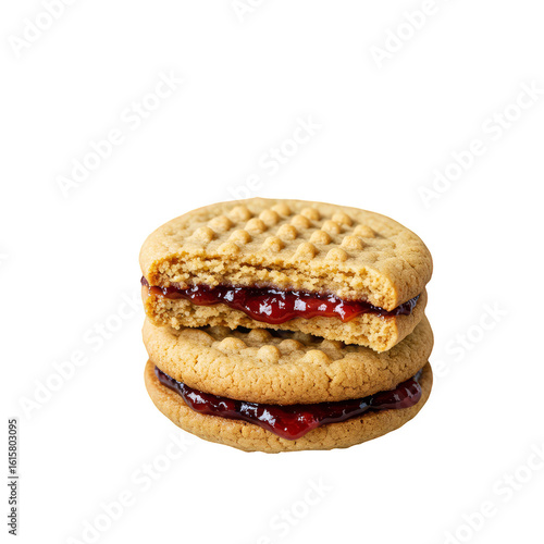 Two Peanut Butter and Jelly Sandwich Cookies on Transparent Background