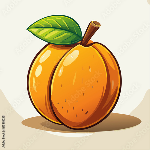 Cartoon peach with vibrant colors and detailed shading evokes a sense of freshness and sweetness