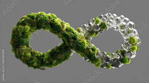 Green and White Crystal AND FLOWER Infinity Symbol on Gray Background