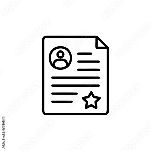Outline icon resume with profile star on curriculum vitae