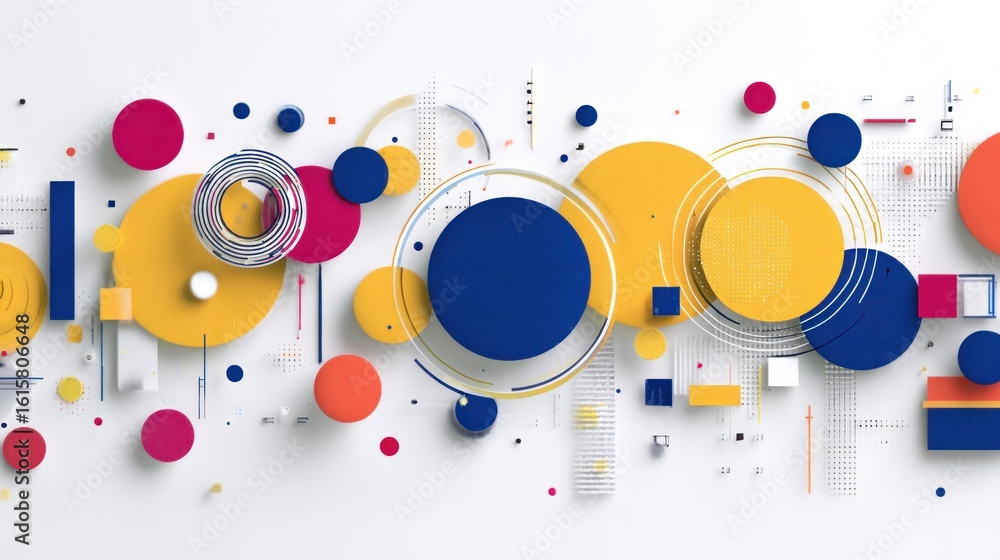 Obraz premium Colorful, abstract composition of overlapping geometric shapes on a white background