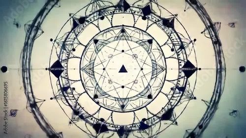 Mystical geometric mandala animation unfolds with ancient cosmic patterns and sacred geometry