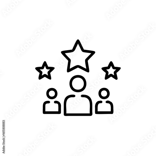 Outline icon three people with stars above heads symbol