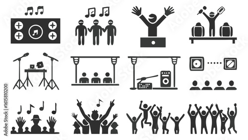 Music Festival Vibes Captivating Scenes of Performances and Energetic Crowds with Instruments and Cheering Attendees