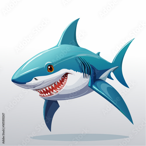 Cartoon shark character illustration with playful smile and sharp teeth for kids illustration