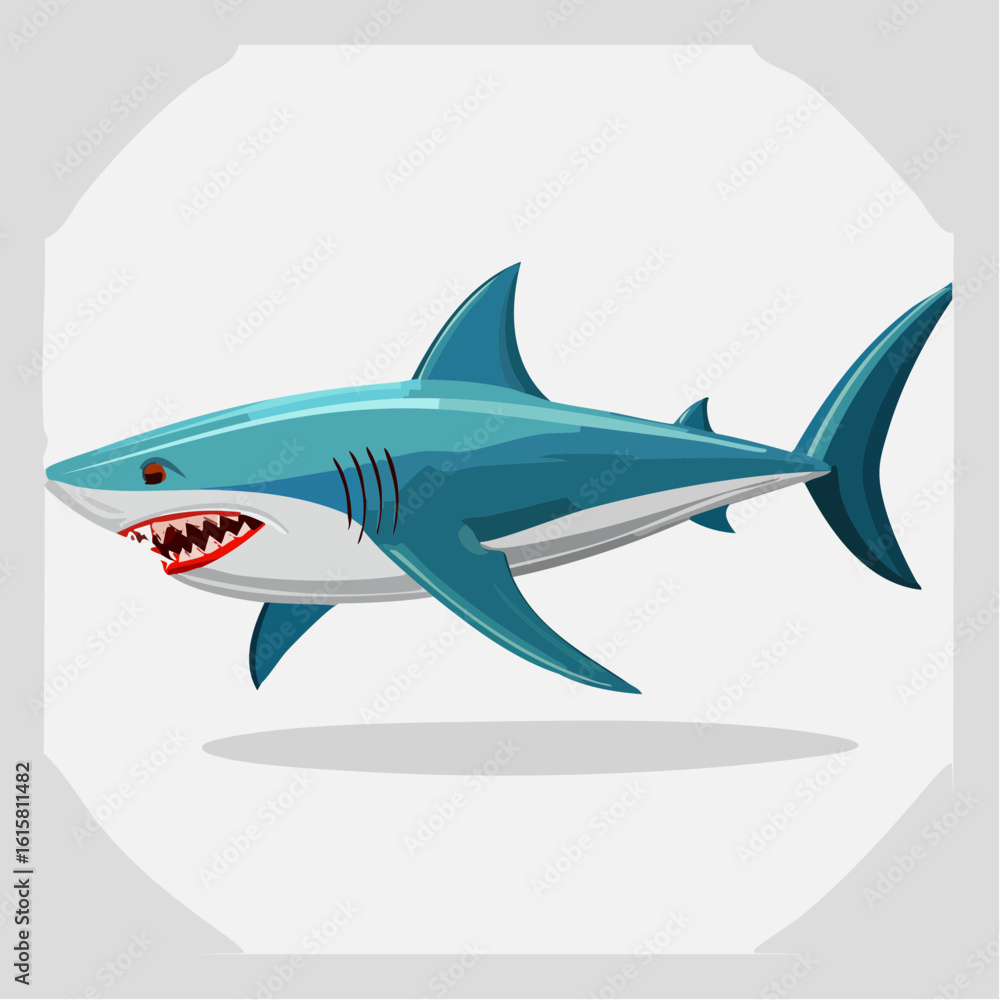 Obraz premium Stylized Shark Illustration: A Cartoon Rendering of a Majestic Marine Predator