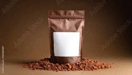 Brown paper bag of powder on brown background