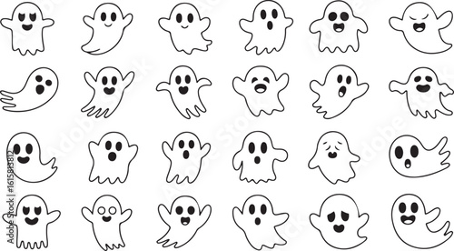 Cute Halloween Ghost Doodle Vector Set