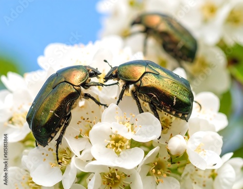 Wallpaper Mural Close-up of beetles on white blossoms Torontodigital.ca