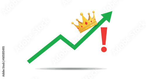 Growth success chart with crown and exclamation mark symbolizing achievement