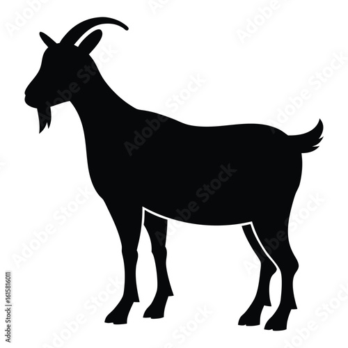 Black silhouette of a goat standing on a white background animal 1