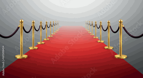 Elegant red carpet entrance with golden stanchions and velvet ropes