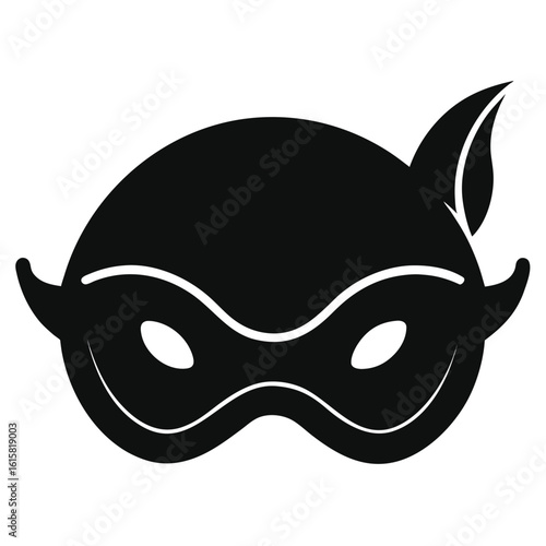 Simple black silhouette of a sleeping mask with a smooth curve for eye coverage isolated on white background