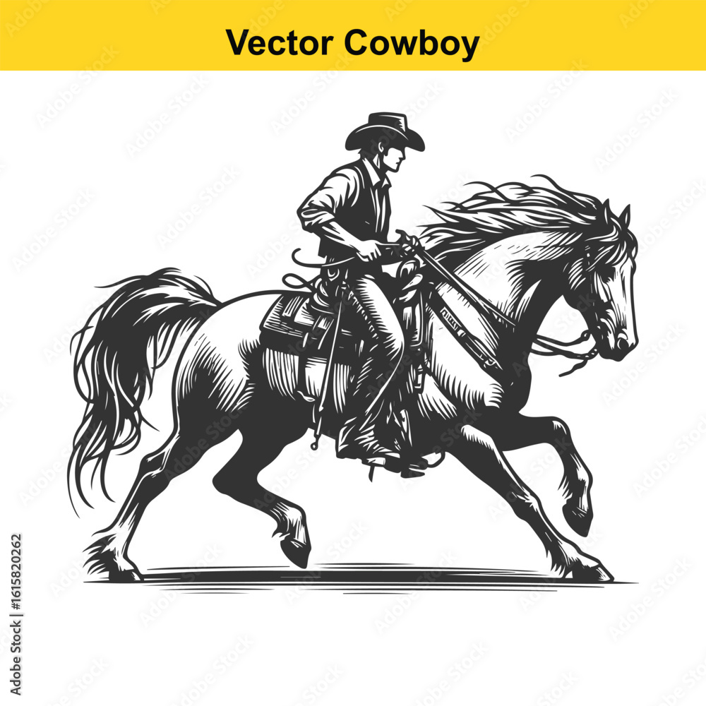 Obraz premium Western Cowboy Command: Reining Horse with Fierce Focus