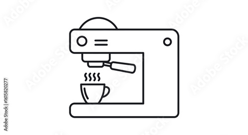 Minimalist coffee machine outline with steaming cup