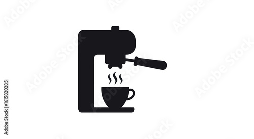 Minimalist coffee machine silhouette with cup and steam icon for cafes