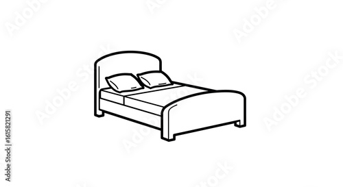 Minimalist bed icon in isometric design with pillows