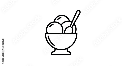 Minimalist ice cream bowl design with thin lines and simple spoon