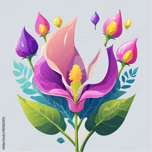 Elegant Bloom: A vibrant floral composition showcasing calla lilies and various flowering buds