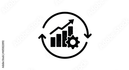Growth and progress concept with arrow and gear in circular motion icon