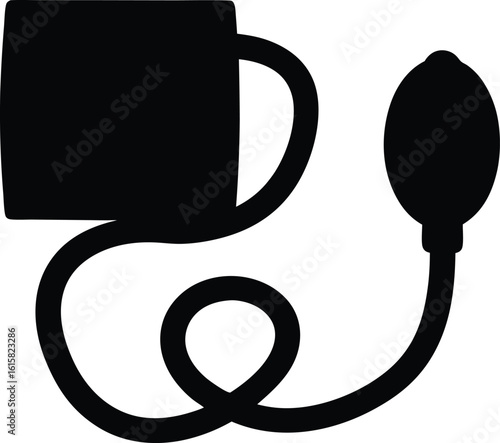 Black Silhouette of Sphygmomanometer for Health Monitoring and Medical Checkup Equipment Symbol for Measuring Blood Pressure