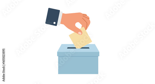 Hand casting vote with paper ballot in voting box illustration