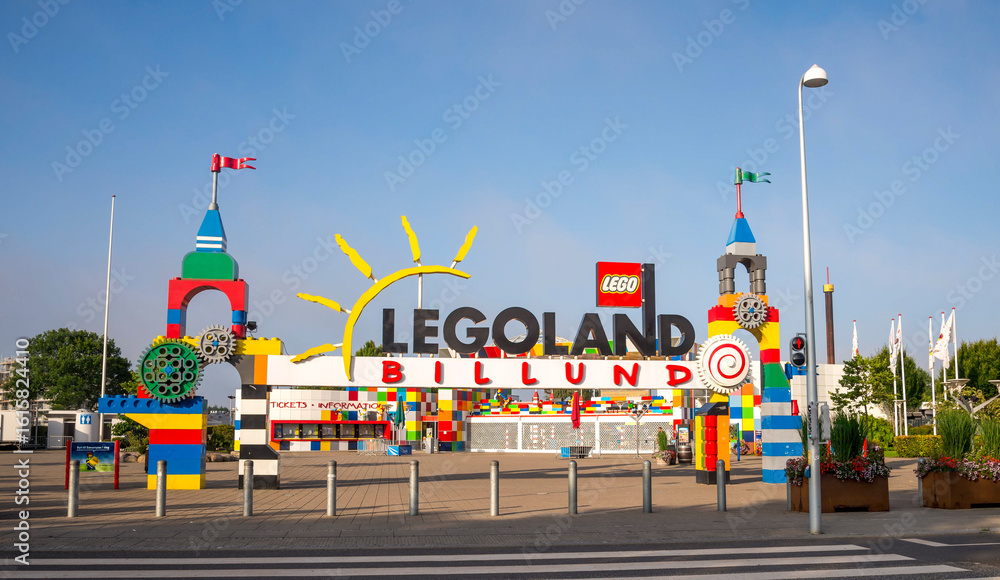Obraz premium Entrance to Lego-Themed Amusement Park on a Bright Sunny Day, Billund, Denmark, 19 July 2018