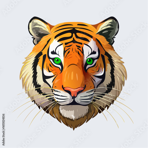 Majestic Tiger Portrait: Vibrant Colors and Intricate Details in Digital Illustration