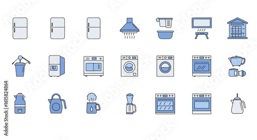 Collection of Line Art Home Appliances and Kitchen Equipment Illustration Icons