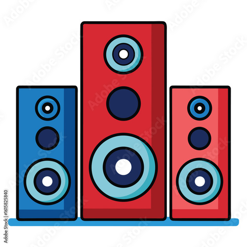 Modern stereo speaker icon with dynamic sound waves isolated on white background