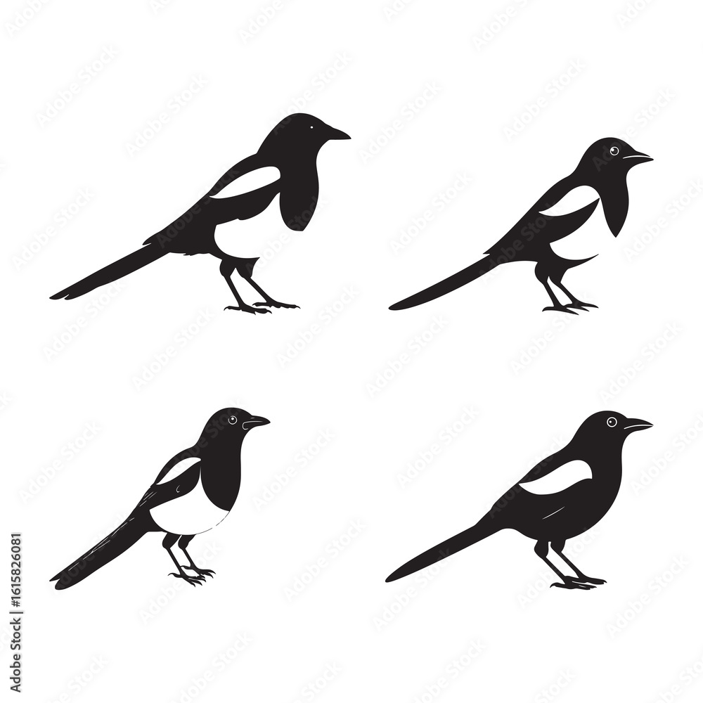 Fototapeta premium Minimalist Magpie Bird Silhouette Vector Illustration