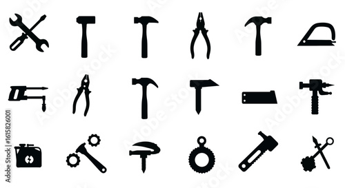 Collection of Silhouette Hand Tools for Repair Work and Construction Projects