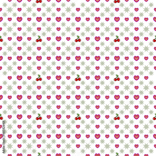 seamless pattern with hearts and cherry