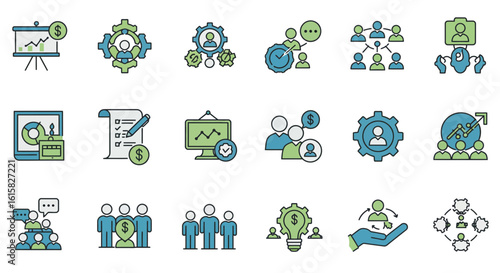 Illustrative Icons Depicting Business Management and Organizational Growth Strategies