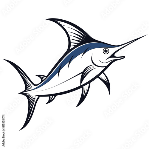 Stylized outline of a swordfish a majestic marine creature presented as a clean vector graphic isolated on white background