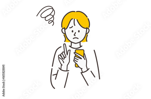 スマホを使っている不満げな女性のイラスト