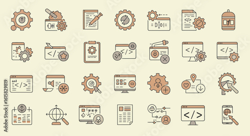 Set of programming icons illustration representing software development process