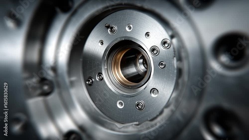 Wallpaper Mural An up-close shot of a silver mechanical component. The metallic structure has many screws and features concentric circles Torontodigital.ca