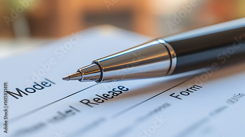 Wallpaper Mural Close-up of a pen on a model release form. Torontodigital.ca