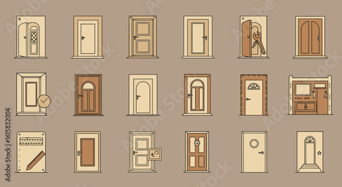 Diverse vector doors, a collection representing different architectural styles and designs